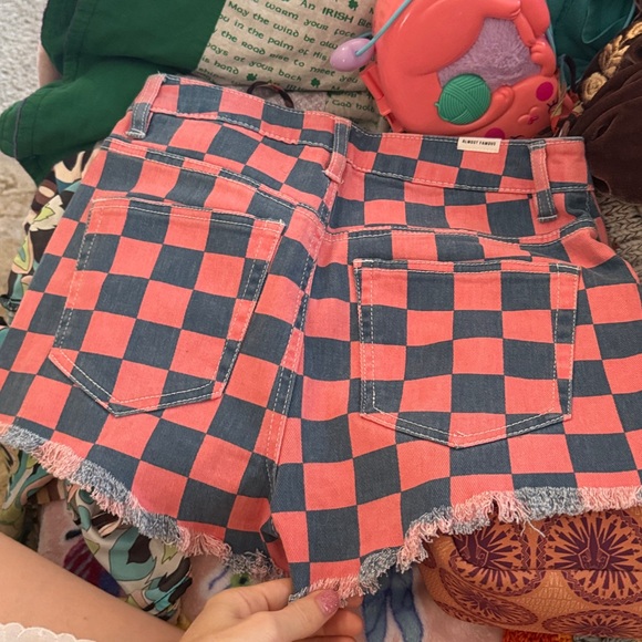 Almost Famous Checkered Pink and Blue Women Shorts - Picture 7 of 8